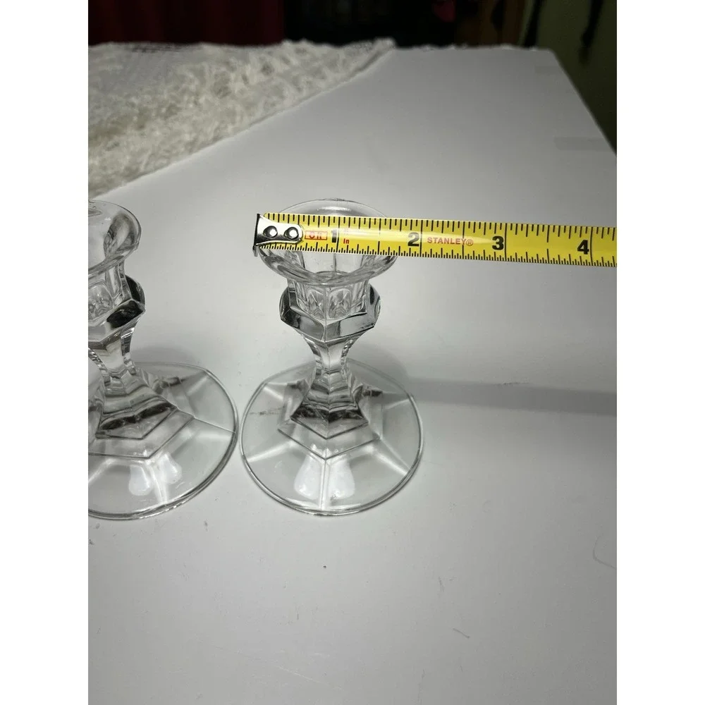 Vtg LIBBEY GLASS CANDLESTICK 2245 Paneled Clear Crystal Set Candle Holder 4